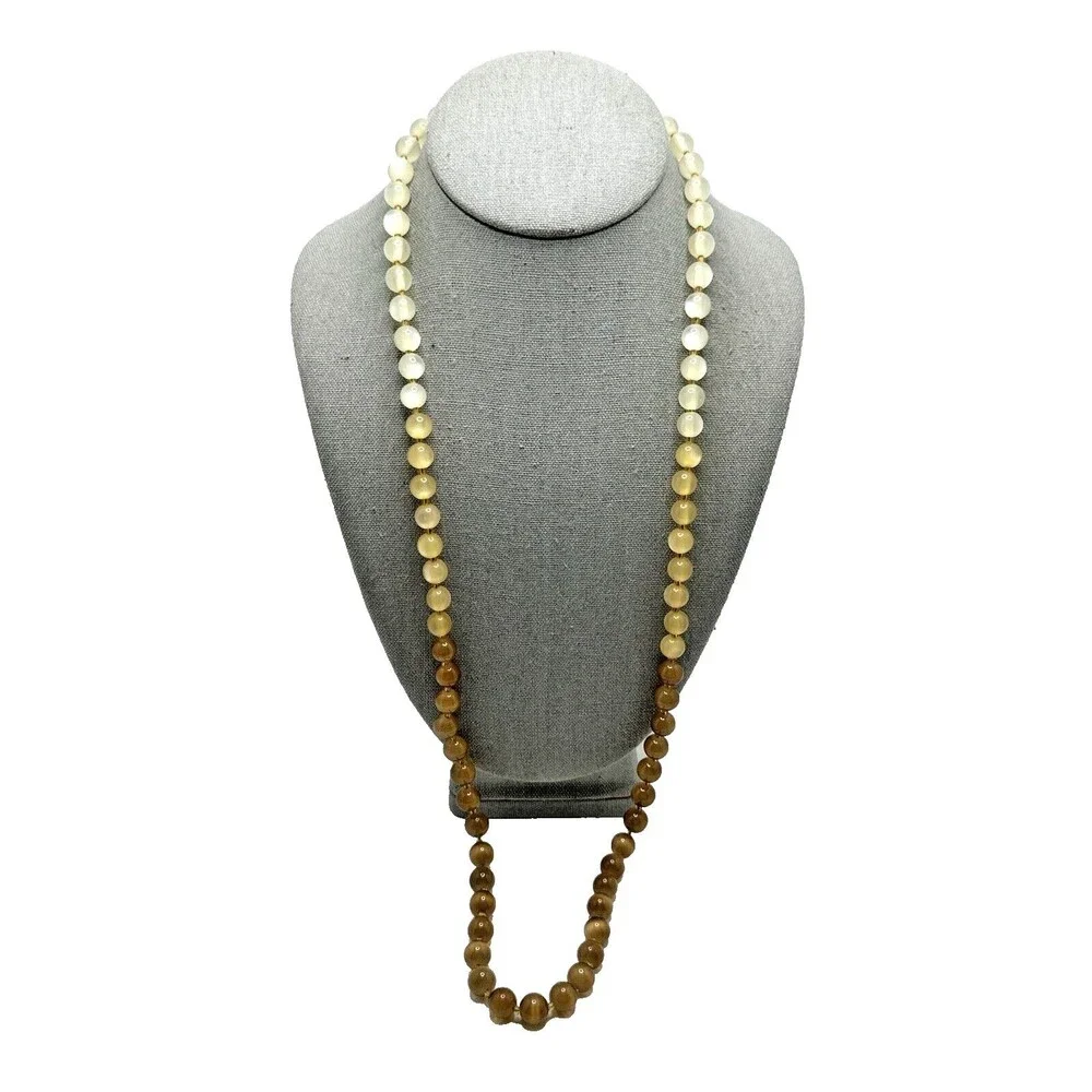 Banana Republic Statement Necklace Brown Tan Cream Faux Pearl Long 34